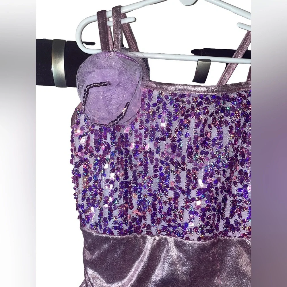 EUC Art Stone Shine Glam Dance Twirling Purple/Pink Sequenced Costume Size LC